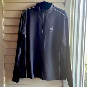 FootJoy shell pullover 1/2 zip in grey with black trim and cuffed sleeves